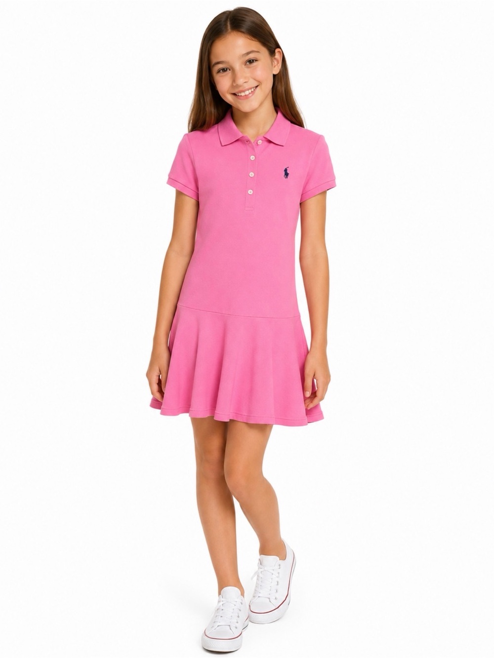 Polo by Ralph Lauren Hot Pink Short-Sleeve Polo Dress with Navy Pony Size 8-10